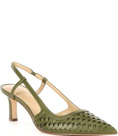 Michael Kors Alora Woven Leather Slingback Pumps | Dillard's Spring Slingback Sandals With 4-inch Heel, Spring Slingback Sandals With Leather Lining And Low Heel, Spring Low Heel Slingback Sandals With Leather Lining, Green Closed Toe Slingback Sandals With Heel Strap, Green Slingback Sandals For Spring, Spring Green Slingback Sandals, Green Leather Slingback Sandals, Green Leather Slingback Sandals With Ankle Strap, Green Slingback Pumps With Padded Heel For Summer