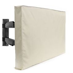 the back side of a white headboard with two black brackets on each side and an off - white background