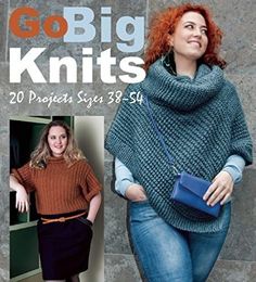 the cover of go big knits book shows a woman with red hair and blue jeans