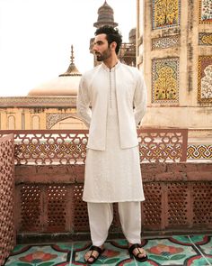 Wedding Cotton Silk Sherwani With Naqshi, Elegant Nehru Jacket With Chikankari Embroidery In Cotton Silk, Elegant Cotton Silk Nehru Jacket With Chikankari Embroidery, Wedding Sherwani In Cotton Silk With Dabka, Wedding Sherwani In Cotton Silk With Dabka Detailing, White Bandhgala With Dabka Work In Raw Silk, Eid Raw Silk Lawn Suit With Cutdana, Eid Raw Silk Lawn Suit With Cutdana Details, White Raw Silk Sherwani With Straight Kurta