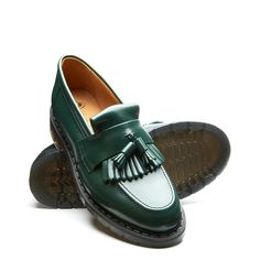 Green Hi-Shine Tassel Loafer | Solovair | Handmade in England – NPS Solovair US Classic Green Loafers With Brogue Detailing, Classic Green Tassel Loafers With Round Toe, Classic Green Tassel Loafers With Leather Sole, Green Tassel Loafers With Leather Sole, Green Tassel Slip-on Loafers With Leather Sole, Shoe Last, Swag Shoes, Tassel Loafers, Carrie Bradshaw