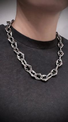 SPIKE CHAIN LINK NECKLACE – Cyberspace Shop Silver Chain Link Jewelry For Streetwear, Silver Link Jewelry For Streetwear, Modern Chain Jewelry For Streetwear, Chunky Chain Stainless Steel Jewelry For Streetwear, Modern Chunky Chain Stainless Steel Necklace, Modern Stainless Steel Necklace With Chunky Chain, Trendy Adjustable Necklace For Streetwear, Modern Stainless Steel Chunky Chain Necklace, Silver Chain Necklaces For Streetwear