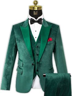 Fitted Green Three-piece Suit For Party, Elegant Dark Green Semi-formal Suit, Dark Green Semi-formal Elegant Suit, Elegant Green Tuxedo For Semi-formal Occasions, Elegant Green Semi-formal Tuxedo, Elegant Dark Green Notch Lapel Suits, Elegant Fitted Dark Green Suits, Elegant Green Tuxedo For Formal Occasions, Green Fitted Tuxedo For Formal Occasions