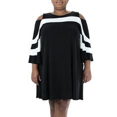 For a fun, flowing look, reach for this women's Nina Leonard colorblock swing dress. For a fun, flowing look, reach for this women's Nina Leonard colorblock swing dress. Cold-shoulder design Colorblock pattern Scoopneck Flowing 3/4-length sleeves Jersey construction 2 pocketsFIT & SIZING 38-in. approximate length from shoulder to hem Swing cutFABRIC & CARE Polyester, spandex Machine wash - Delicate Imported Size: 1X. Color: Grey. Gender: female. Age Group: adult. Material: Poly Blend. Spring Black Color Block Dress, Black And White Colorblock Dress, Chic V-neck Color Block Dresses, Spring V-neck Color Block Maxi Dress, Casual V-neck Color Block Dress, Dress Guide, Womens Clothing Sizes, Clothing Size Chart, Sheath Dress