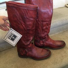 Frye Women’s Belted Tall Boot. Brand New, Rusty Red Color Casual Red Moto Boots For Fall, Tall Boot, Frye Shoes, Tall Boots, Red Color, Womens Boots, Size 6, Women Shoes, Brand New