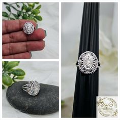 Sterling Silver Guadalupe Diamond Cut Ring For Women, Our Lady Of Guadalupe Ring, For Women, Fancy Filigree Vigin Mary Ring, Authentic 925 for just $33.90 #SterlingSilverRing #GuadalupeJewelry #GoldGuadalupeRing #CrucifixRing #VirginMaryJewelry #VirginMaryNecklace #VirgingMaryJewelry #VirginMaryRing #GuadalupeRing #925SilverJewelry Adjustable White Gold Filigree Jewelry, Adjustable Round Filigree Jewelry, Adjustable Oval Silver Diamond Ring, Adjustable Round Filigree Ring For Promise, Sterling Silver Filigree Ring With Center Stone, Victorian Silver Ring With Halo Setting, Oval Sterling Silver Diamond Ring With Intricate Design, Adjustable Filigree Ring With Intricate Design For Anniversary, Adjustable Sterling Silver Oval Filigree Ring