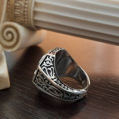 "Embossed Ring, Vintage Style, Meditation Ring, Mens Ring, Butterfly Sterling Silver Spinner, Byzantine Style, Floral Design, Handmade Sterling Silver 925 Ring \"Byzantine Style\" Floral Design face size 24.30x22.30 mm" Byzantine Style Signet Ring For Anniversary, Classic Formal Skull Ring With Polished Finish, Byzantine Engraved Round Ring For Anniversary, Byzantine Engraved Ring For Anniversary, Byzantine Engraved Anniversary Ring, Silver Signet Ring With Bezel Setting, Byzantine Ring With Bezel Setting For Gift, Heirloom Silver Rings With Classic Design, Heirloom Silver Signet Ring With Bezel Setting