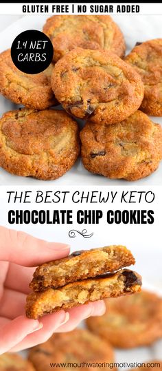 the best chewy keto chocolate chip cookies are made with gluten free and no sugar added