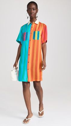 BruceGlen Stripe Shirt Dress | Shopbop Multicolor Button-up Shirt Dress For Work, Relaxed Fit Short Sleeve Shirt Dress With Placket, Short Sleeve Shirt Dress With Pockets For Beach, Multicolor Collared Shirt Dress For Vacation, Collared Multicolor Shirt Dress For Beach, Summer Workwear Multicolor Shirt Dress, Short Sleeve Button Closure Shirt Dress For Vacation, Multicolor Shirt Dress For Summer Workwear, Multicolor Short Sleeve Shirt Dress For Daywear