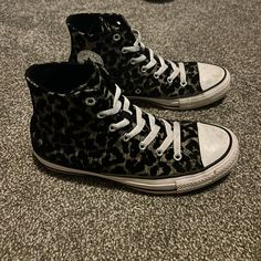 Nearly Brand New Only Needs Slight Cleaning Nothing Damaged I Just Don’t Like The Brand Anymore Leopard Print Converse, Leopard Converse, Converse Women, Womens Converse, Just Don, Converse Shoes, Black Gray, Leopard Print, Cool Outfits