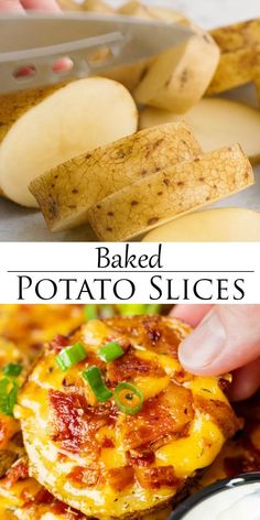 baked potato slices with bacon, cheese and sour cream