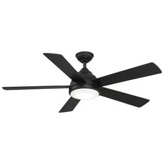 a black ceiling fan with light on it