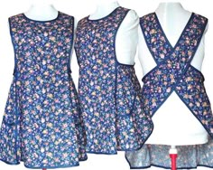 two dresses are shown on display with one in blue and the other in floral print