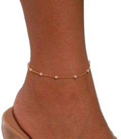 Rose Gold Bracelets As Summer Gifts, Rose Gold Bracelets For Summer Gift, Elegant Pearl Chain Anklet For Party, Pearl Chain Anklet For Party, Summer Rose Gold Bracelets Gift, Summer Gift Rose Gold Bracelet, Elegant Summer Anklets, Gold Anklets With Pearl Charm As Gift, Gold Anklets With Pearl Charm For Gift