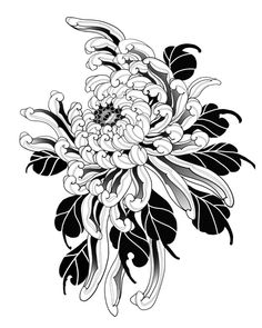 a black and white drawing of a flower with leaves on the bottom, in an abstract manner