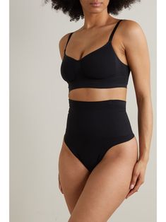 SKIMS Core Control High Waist Thong - Onyx | NET-A-PORTER Sculpting Shapewear With Bra-friendly Design, Black Shapewear With Medium Bust Support And Contoured Fit, Black Contoured Shapewear With Medium Bust Support, Black Seamless Sculpting Shapewear, Black Full Coverage Bra-friendly Shapewear, Black Stretch Shapewear With Underwire, Black Push-up Sculpting Shapewear, Black Sculpting Push-up Shapewear, Black Sculpting Shapewear, Bra Friendly