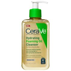 Developed with dermatologists, CeraVe Hydrating Foaming Oil Cleanser is a daily wash with hyaluronic acid, ceramides, squalane and triglycerides, cleanses without stripping moisture. Removes face makeup, dirt, and excess oil, provides lasting hydration and leaves soothed and comfortable, non-greasy feel. Contains 3 essential ceramides 1, 3, 6-II, this cleanser formula helps maintain the skin's natural barrier, ensuring it does not feel tight. Keeps skin hydrated. Suitable for use on Face and Bod Hydrating Foaming Oil Cleanser, Skincare Cerave, Cerave Cleanser, Cerave Skincare, Squalane Oil, Oil Based Cleanser, Acne Face Wash, Skin Care Wrinkles, Hydrating Cleanser