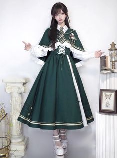 ❤New Time Traveler short cape + blouse + lace-up flared skirt❤︎ Cape Blouse, Strap Skirt, Academia Fashion, Time Traveler, Suspender Skirt, Uniform Fashion, College Fashion, Lolita Dress, Shirt Skirt