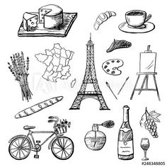 the eiffel tower and other things drawn by hand