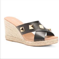 These Are So Pretty! Perfect For This Spring And Summer Goes With Everything. Roughly 2.5 Inch Heel. Wedge Heel Sneakers, Platform Wedges Shoes, Anthropologie Shoes, Cork Wedges Sandals, Ankle Strap Wedges, Black Leather Sandals, Peep Toe Sandals, Leather Wedge Sandals, Cross Design