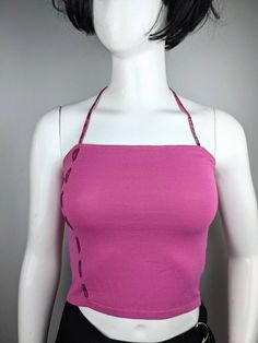 "Y2K Vintage pink ribbed top bustier from Versace Jeans Couture. WOW - top 😍 💥 Color Pink Barbie 💥 Leather Straps Snake pattern Size tag S (see measurements ) Condition 9/10 Made in Italy 100% rayon Underarm to underarm - 32 cm/12.6\" Length from the back - 31 cm/12.2\" All measurements taken with garment lying flat. Vintage sizes vary greatly! We recommend comparing measurements with a similar style garment you own for best fit! If you have any other questions, please contact us. No refund." Y2k Stretch Halter Neck Top, Y2k Halter Neck Stretch Top, Stretch Halter Neck Top Y2k Style, Fitted Ribbed Y2k Crop Top, 90s Style Fitted Sleeveless Crop Top, Fitted Sleeveless 90s Crop Top, Y2k Stretch Crop Top, Y2k Halter Neck Top For Spring, Spring Y2k Halter Neck Top