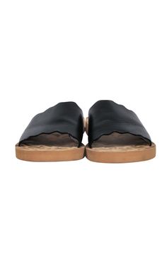 Current Boutique-See by Chloe - Black Leather Scallop Edge Slide Sandals Sz 10