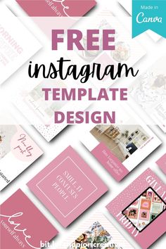 the free instagramm template design is displayed in pink and white with text that reads,