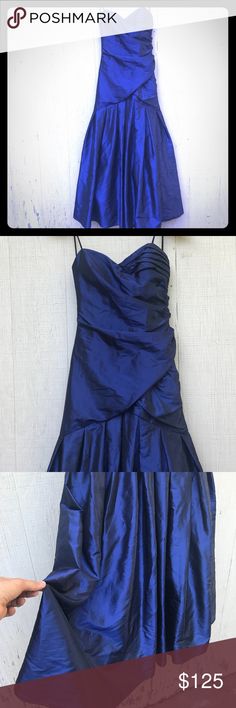 6 Metallic Royal Blue Fiesta sweetheart gown dress Tag size 8/10. Elegant fit a modernized vintage glam style. Stretchy with a pretty metallic Royal finish. Old Hollywood ruffles. Sweetheart shaped bust. Back zipper closure   50% off funds go to helping families through trauma from violence.   • NWT: No holes, no rips or tears. Comes from a smoke/pet-free home! New with tags   Retail 225  Tag size 6  MEASUREMENTS: Bust 32-33” Waist: 28-29” Hip: 38-39” Length (bust to hem) 53”  Ships in 2 days of purchase. No returns or exchanges. Fiesta Dresses Prom Fitted Blue Gown With Lined Bodice, Blue Gown With Ruched Bodice And Sweetheart Neckline, Blue Fitted Gown With Pleated Bodice, Blue Satin Gown With Sweetheart Neckline, Vintage Glam Fashion, Fiesta Dress, Glam Style, Vintage Glam, Gown Dress