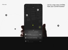 a hand holding up a smart phone with the text, let us map view of atms read your current location