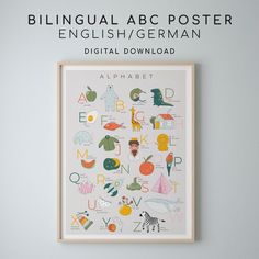 a poster hanging on the wall with alphabets