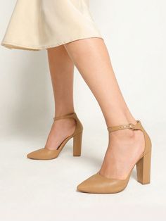 Women Ankle Strap Chunky Heel High Heels Pumps Closed Pointed Toe Fashionable Elegant Wedding Pump Shoes Apricot/PU Elegant    Plain Court Pumps   Women Shoes, size features are:Bust: ,Length: ,Sleeve Length: Chic Wedding Shoes With Platform And Pointed Toe, Beige Closed Toe Block Heels With 4-inch Heel, Beige Stacked Heel Block Heels For Party, Beige Block Heels With Stacked Heel For Party, Ankle Strap Court Shoes With Stacked Heel For Party, Party Ankle-high Block Heels With Stacked Heel, Party Court Shoes With Stacked Heel And Ankle Strap, Beige Ankle Strap Block Heels For Party, Party Beige Ankle Strap Block Heels