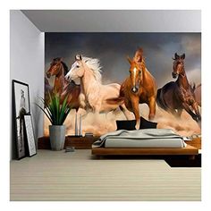 three horses running in the desert wall mural