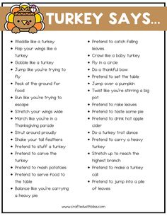 thanksgiving turkey sayings for kids to use in the classroom or at home with pictures on it