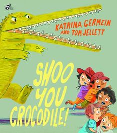 the children are looking at an alligator that is in front of them and it says, shoot you crocodileie