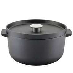 a black pot with a lid on a white background