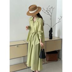 SPECIFICATIONS Brand Name: FLYTONN Season: Spring/Summer Fabric Type: Fine canvas Age: MIDDLE AGE Style: HIP HOP Material: COTTON Material: rayon Origin: Mainland China CN: Zhejiang Sleeve Style: regular Pattern Type: Solid Gender: WOMEN Sleeve Length(cm): Full Dresses Length: Knee-Length Clothing Length: regular Skirt Green Outfit, Midi Skirt Green, Fluffy Sleeves, Fairy Dresses, Middle Age Fashion, Floral Jeans, Style Hip Hop, Full Dress, Summer Linen