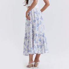 Style: Elegant Fit: Regular Fabric: Polyester Pattern: Floral Element: Ruffle Dress/Skirt Length: Midi Rise: High Rise Product Type: A Line Main Composition: Polyester Season: Spring/Summer/Fall Floral Skirt Summer, Summer Suit Women, Stylish Fall Outfits, Skirt Summer, Women Skirt, Denim Skirt Women, Printed Skirt, Stil Elegant