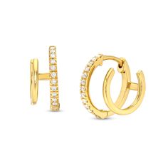 Create a chic stacked look with one simple accessory when you wear these on-trend diamond double-row huggie hoop earrings. Fashioned in warm 10K gold Each cuff-style hoop showcases a ribbon of shimmering diamonds beside a shorter polished ribbon. These 1/6 ct. t.w. diamond earrings secure with hinged backs. Gold Book, Peoples Jewellers, Pearl Diamond, Huggie Hoop Earrings, Body Jewellery, Fun Earrings, Earring Backs, Huggies Earrings, 10k Gold