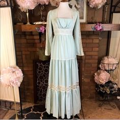 Jane Austen Dress | Vintage Dress | Victorian Dress | Stain In Photo | Worn | Very Old | Blue This Is Very Word And Small Damages But So Beautiful Vintage Dresses Victorian, Jane Austen Dress, Gunne Sax Dress, Gunne Sax, Jane Austen, Dress Vintage, Vintage Dress, Blue Cream, Dream Wardrobe