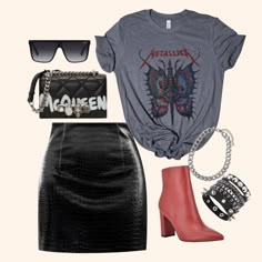 Metallic Butterfly Band Tee / Graphic T-shirt ( Vintage Feel ) Band Tee | Sassy Queen Boutique Band Tees With Mid Length Skirts, Womens Band T Shirt, Rocker Shirts For Women, Rock Band T Shirt Dress, Rocker Chic T Shirt Dress, Queen Tee Shirt Outfit, Leather Skirt Band Tee, Band Merch Slogan T-shirt For Fall, Grunge Graphic T-shirt For Fall