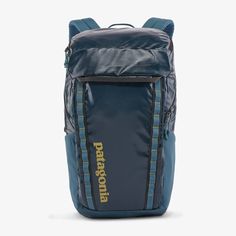 the patagon backpack in blue and yellow is shown on a white background, it has