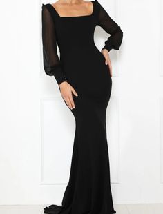 Mermaid / Trumpet Minimalist Elegant Wedding Guest Formal Evening Dress Scoop Neck Long Sleeve Court Train Stretch Satin with Sleek Wedding Guest Formal, Formal Evening Dress, Scoop Neck Long Sleeve, Moda Plus, Moda Plus Size, Stretch Satin, Moda Fitness, Formal Evening Dresses, British Indian