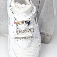 3pc Rhinestone Shoelace Sneaker Charm Set Can Be Used With Flat Or Round Shoelaces. Fits Adult Or Children's Sneakers ( I Used A Child's Shoe As A Photo Prop) Each Charm Is 1 5/8" Long Sneaker Charms, Hoops Silver, Children Shoes, Charm Set, Shoe Charms, Photo Prop, Photo Props, Shoe Laces, A Photo