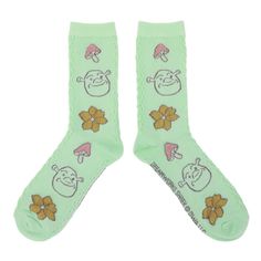 Step into the enchanting world of Shrek with these delightful women's casual crew socks. Perfect for fans of the beloved movie, this 2-pair pack features vibrant green and white designs that bring Shrek and Donkey to life amidst floral and mushroom motifs.

- Material: 98% Polyester, 2% Spandex
- Size: Sock size 9-11, Shoe size 5-10
- Color: Green and White
- Gender: Female
- Care Instructions: Machine wash cold with like colors, tumble dry low

Officially licensed and crafted for comfort and fl Cute Green Socks For Stocking Stuffers, Comfortable Green Socks For Gifts, Comfortable Green Socks As Gift, Comfortable Green Socks For Gift, Cute Green Socks For Spring, Playful Green Socks For Gifts, Playful Green Socks For Stocking Stuffers, Cute Green Socks For Gifts, Shrek And Donkey