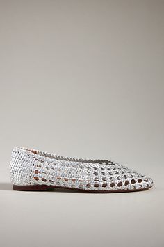 Hand-braided leather upper Leather insole Thunit sole Slip-on styling Imported | Sessi 10 Flats by Anonymous Copenhagen in Silver, Women's, Size: 36, Leather at Anthropologie 50 Fashion, Braided Leather, Shoe Shop, Scandinavian Design, Flat Shoes Women, Copenhagen, Color Coding, Shoes Flats, Anthropologie