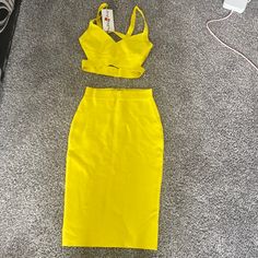 2 Piece Yellow Set From Whoinshop. Brand New With Tags Yellow Two-piece Dress For Spring, Spring Yellow Two-piece Dress, Yellow Two-piece Summer Dress, Dresses Two Piece, Gray Plaid Dress, Red Lace Midi Dress, Choker Dress, Black Polka Dot Dress, Abstract Dress