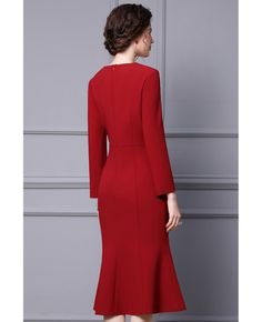 Get 10% off now! Buy elegant burgundy knee length fishtail party dress with long sleeves at cheap price online. Free stable shipping and pro custom service since 2009. Long Sleeve Solid Color Midi Dress For Banquet, Fitted Long Sleeve Dress For Banquet, Long Sleeve Bodycon Dress For Banquet, Fitted Long Sleeve Bodycon Dress For Banquet, Fitted Long Sleeve Bodycon Banquet Dress, Elegant Red Long Sleeve Dress For Party, Elegant Dresses With Mermaid Hem For Fall, Elegant Red Long Sleeve Party Dress, Elegant Mermaid Hem Dress For Fall