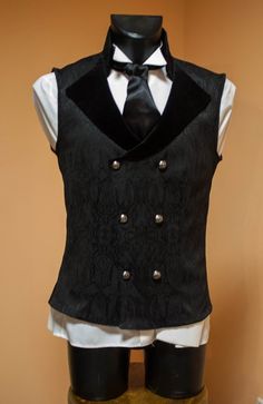 Double-breasted men's black vest, victorian style wedding, Made to order Gothic Suits Men Victorian, Gothic Suit, Victorian Vest, Detective Outfit, Mens Black Vest, Wedding Gothic, Victorian Style Wedding, Steampunk Vest, Wedding Vest