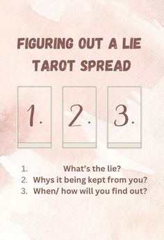 the instructions for figuring out a lie tarot spread on a pink watercolor background