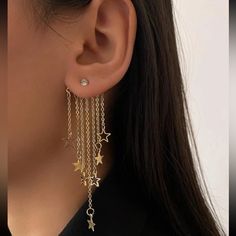 Nwt Star Tassel Earrings. The Cutest Earrings Inexpensive Jewelry, Earrings Chain, Earrings Star, Tassel Drop Earrings, Huggie Earrings, Bar Earrings, Girly Jewelry, Gold Drop Earrings, Fringe Earrings